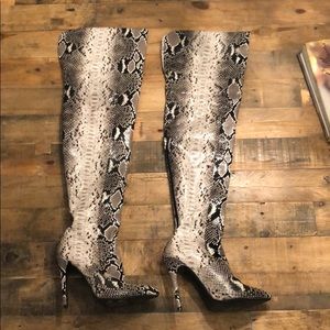 I.AM.GIA thigh high snake print heeled boots